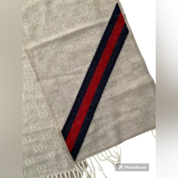 💝💝💝GUCCI AUTHENTIC NEW Wool  Monogram Web Scarf, beige/blue/red💝💝💝 - Picture 7 of 15